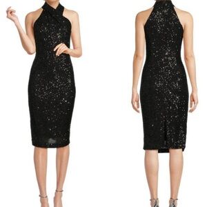 HP✨ Rachel Roy Black Midi Sequin Dress Sz S